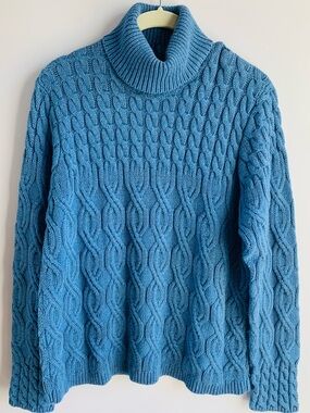 Vintage Cable Turtleneck Blue Cotton Knit Wainscott Detailed Business Casual L